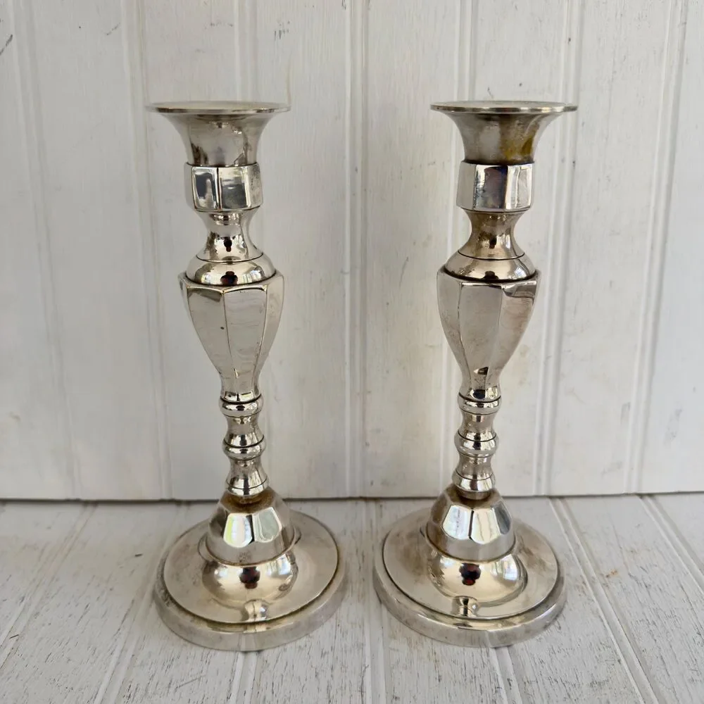 Vintage Set of Silver Plate Taper Candle Holders 8.25”Tall
